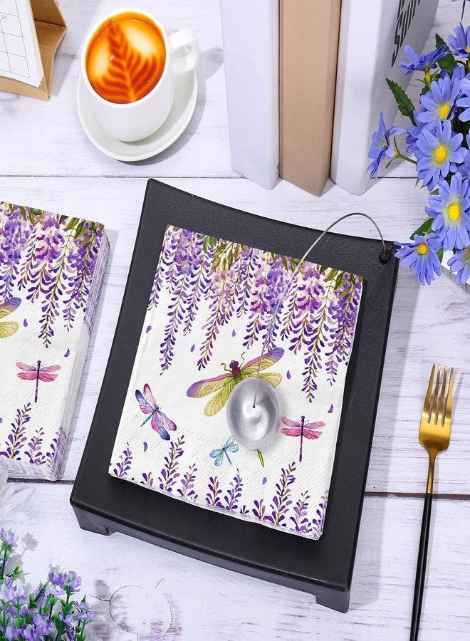 JarThenaAMCS مناديل ورقية من JarThenaAMCS، 50 قطعة، بنقشة زهور الوستارية الأرجوانية واليعسوب، مثالية للغداء والعشاء والحلويات، ومناسبة لحفلات الزفاف وأعياد الميلاد في فصل الربيع. - Image 3